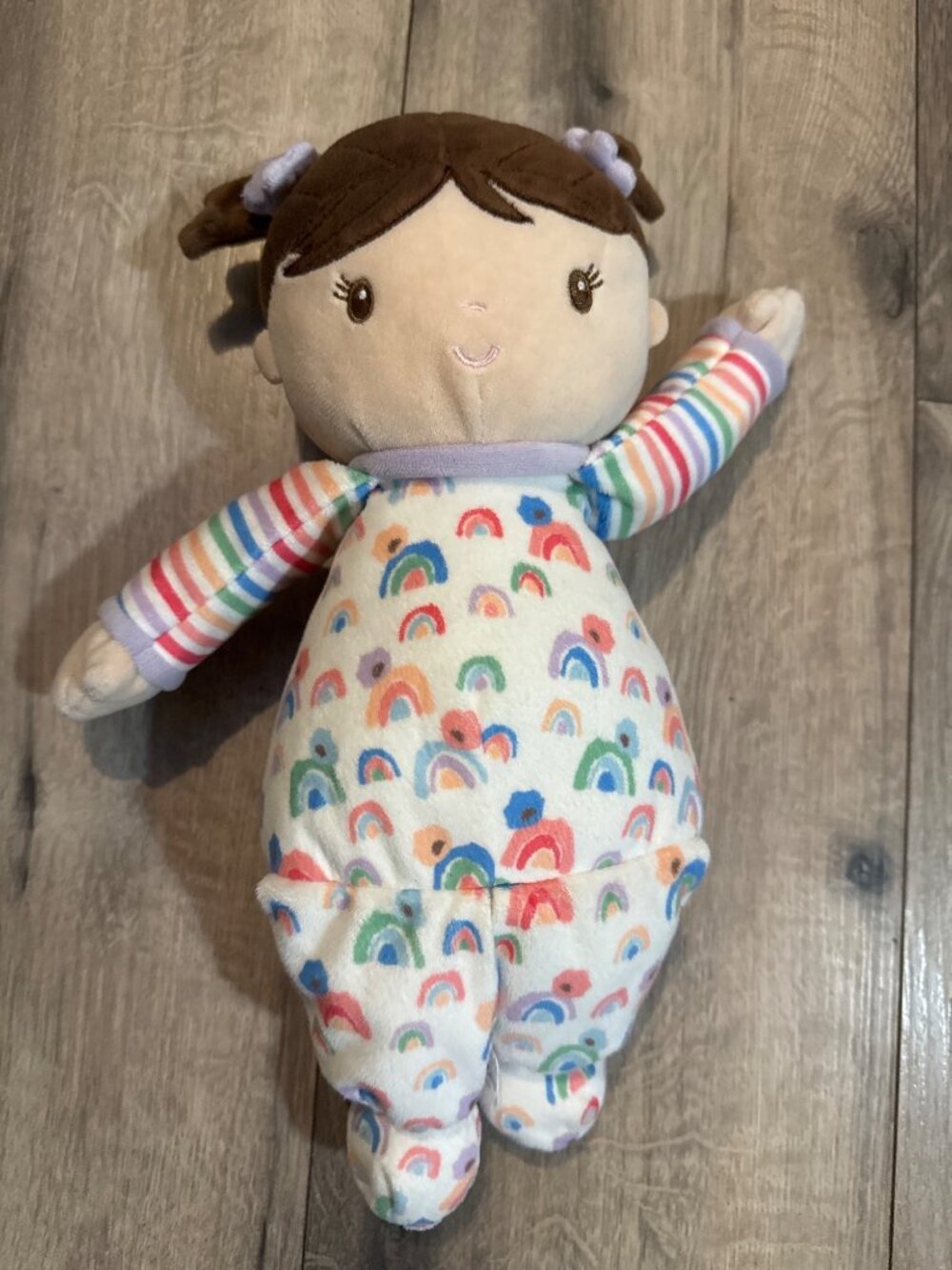 Douglas Baby Isabelle Rainbow Plush Doll 12" Soft Cuddle Toy Brown Hair & Eyes